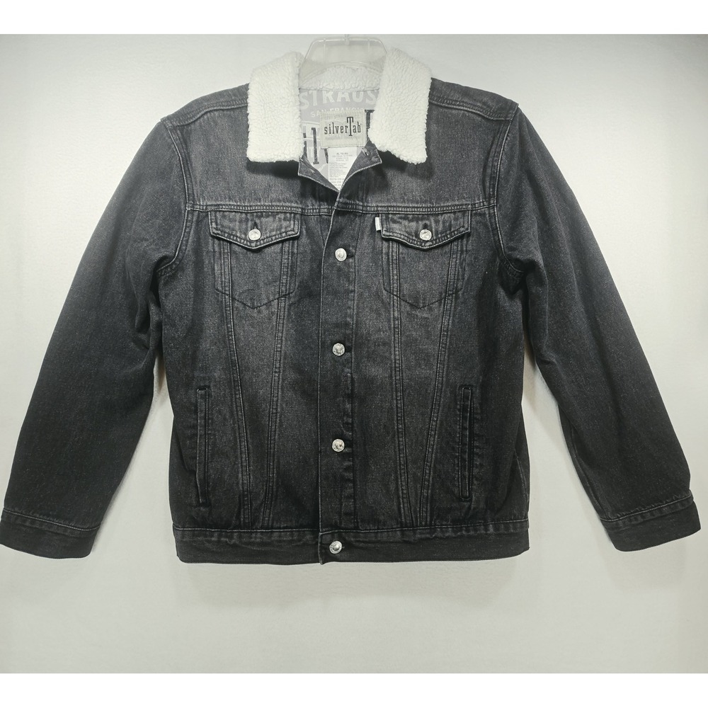 Levi SilverTab Sherpa Collar Denim Trucker Jacket Faded Black XL TG EG Kids